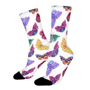 Colorful Butterfly Pattern Women Printed Crew Socks Funny Funky Socks Soft Polyester Novelty Gifts for Artists Men - 1 of 1