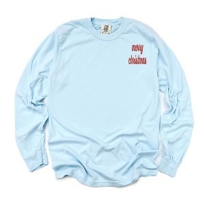 Simply Sage Market Women's Embroidered Merry Christmas Bold Cursive Long Sleeve Garment Dyed Tee - 1 of 4