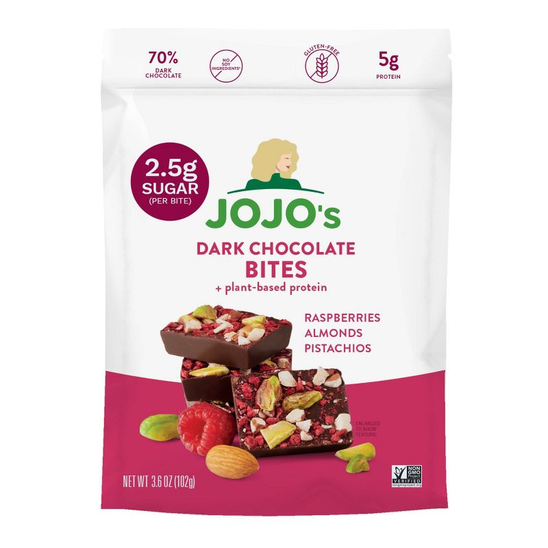 JOJO&#39;s Dark Chocolate Raspberry Almond Candy Bites - 3.6oz, 1 of 8