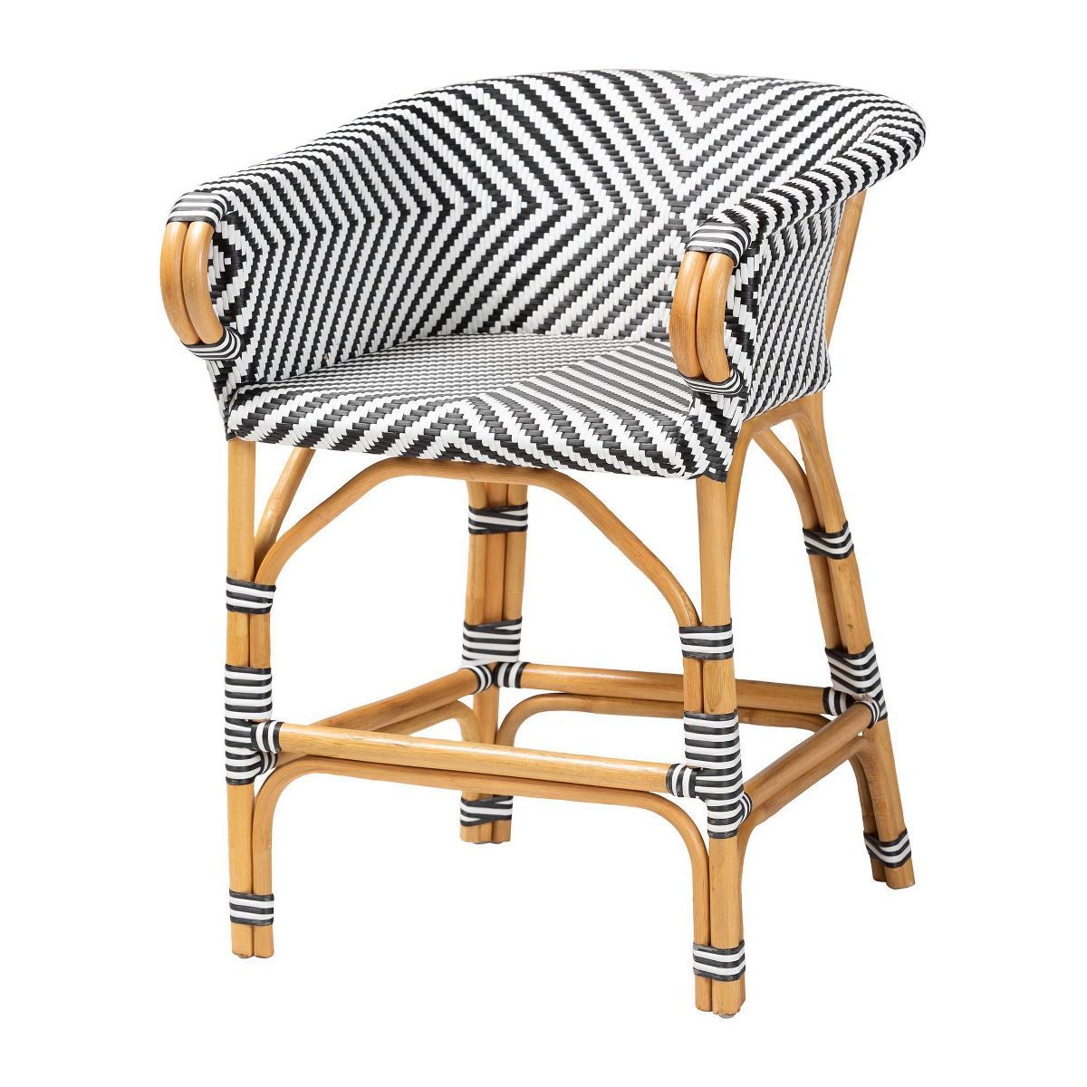 bali & pari Max Rattan Bistro Counter Stool Accent Seating with Backrest Brown