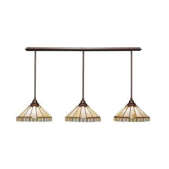 Toltec Lighting Any 3 - Light Chandelier in  Bronze with 15" Honey & Brown Mission Art Glass Shade