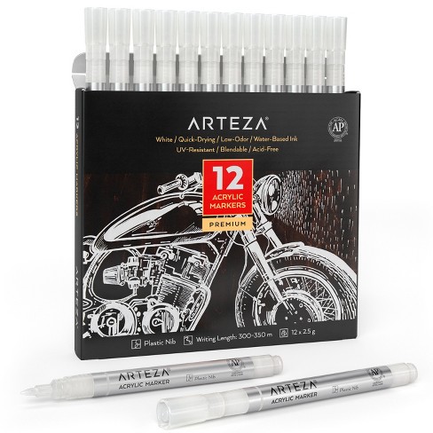 Arteza Acrylic Paint Markers Art Supply Set, White Fine Nib - 12