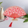 Unique Bargains Cherry Blossom with Tassel Folding Fan 1 Pc - 4 of 4