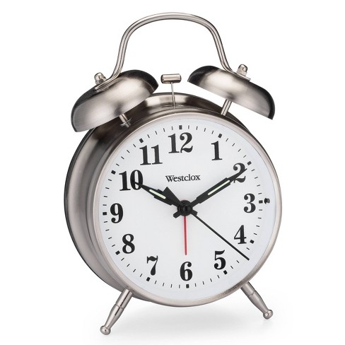 SHARP Twin Bell Alarm Clock - Loud Alarm - Great for Heavy Sleepers -  Battery Operated Quartz Analog Clock (Brushed Silver)