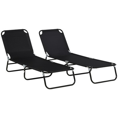 Outsunny Folding Chaise Lounge Pool Chairs, Set of 2 Outdoor Sun Tanning Chairs, Five-Position Reclining Back, Steel Frame & Oxford Fabric