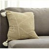 HomeRoots Khaki Cream Kantha Stitch Tasseled Throw Pillow - 2 of 4