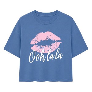 Women's Instant Message Ooh La La Lips Boxy T-Shirt - Denim Blue