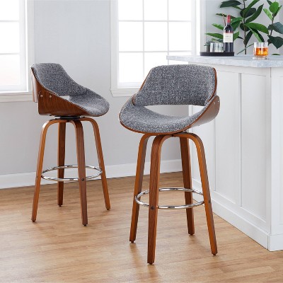 Fabrizzi Dark Gray and Walnut Wood Swivel Barstools, Set of 2