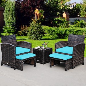Costway 5PCS Patio Rattan Wicker Furniture Set Sofa Ottoman W/ Cushions - 1 of 4