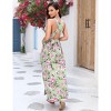 Women's Summer Floral Dress Deep V Neck Backless Sleeveless Dress Flowy Boho Maxi Dresses with Belted - 2 of 4