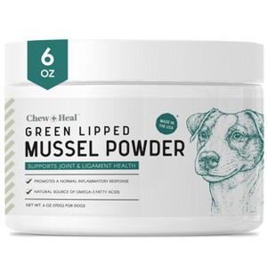 Chew + Heal Green Lipped Mussel Powder Joint & Ligament Health Supplement for Dogs & Cats, 6-oz jar - 1 of 4