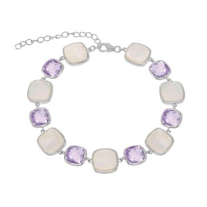 Simona Sterling Silver Alternating Square Amethyst& Mother of Pearl Bracelet - Purple - 7+1.5 Inch - 1 of 2