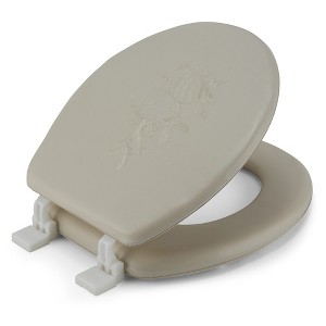 J&V Textiles Embroidered Soft Round Toilet Seat With Easy Clean & Change Hinge, Padded - 1 of 4