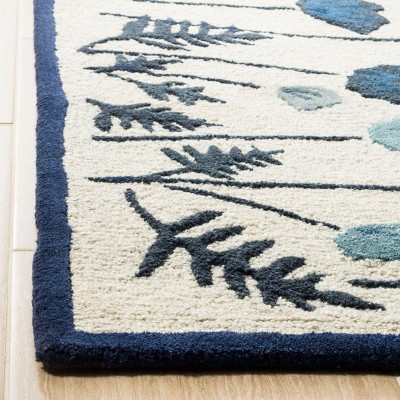 Blue Floral Handmade Wool and Viscose 4' x 6' Tufted Rug