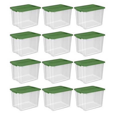 Sterilite 12 Gal Latching Lid Holiday Storage Tote Organizer Bin, Green, 16 Pack