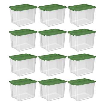 Sterilite 12 Gal Latching Lid Holiday Storage Tote Organizer Bin, Green, 8 Pack