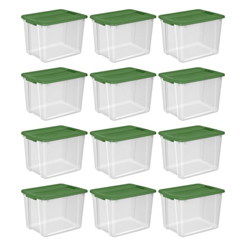 Sterilite 12 Gal Latching Lid Holiday Storage Tote Organizer Bin, Green, 8 Pack