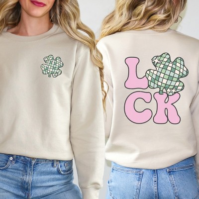 Simply Sage Market Women's Graphic Sweatshirt Luck With Shamrock Front and Back