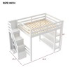 Twin/Full Size Loft Bed with Shelves, Storage Staircase, Small Wardrobe and White LED Light, White - ModernLuxe - 4 of 4