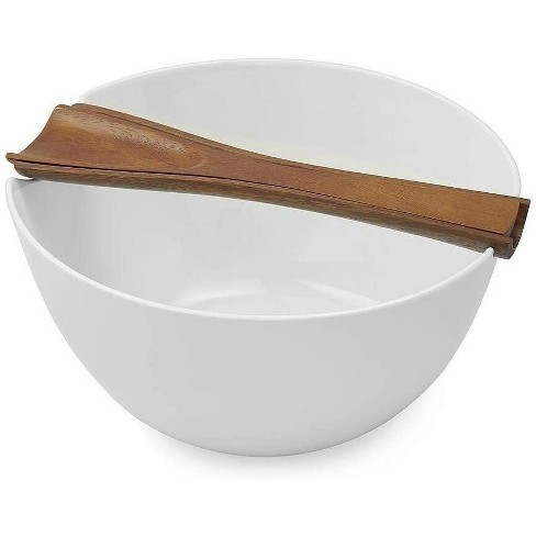 Nambe Oblong Nest Salad Bowl w/ Servers, Nambe Alloy & Acacia Wood