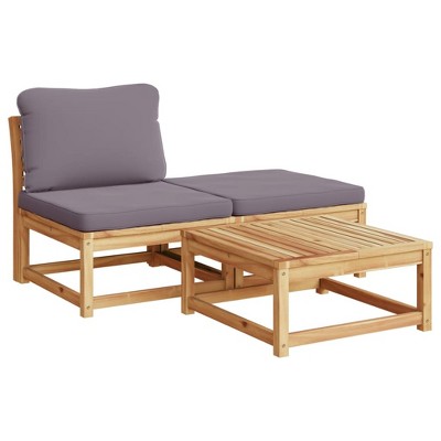vidaXL 3 Piece Patio Lounge Set with Cushions Solid Wood Acacia