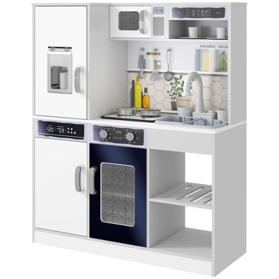 Qaba Pretend Play Kitchen with Sound Effects and Stove Lights, Kids Kitchen Playset with Storage, Water Dispenser for 3-6 Years Old