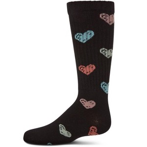 Memoi Girls Ribbed Cotton Blend "Multi Graffiti Hearts" Knee Sock - 1 of 3