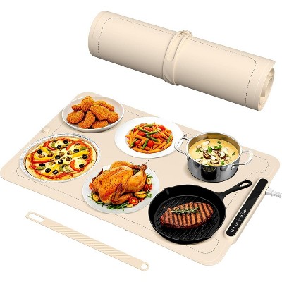 ZAFRO Warming Mat for Food,3-Temp Electric Warmer (140/176/212°F), 250W Low Energy, Auto Shut-Off & Child Safety Lock, Portable Roll-Up Silicone,White