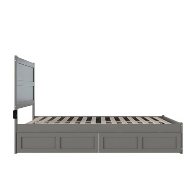 Gray Queen Wood Platform Bed with Storage Drawers