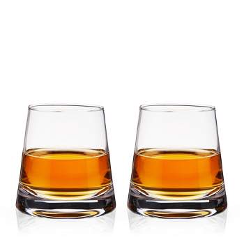 Viski Burke Whiskey Glasses with Pyramid Design, Lead-Free Crystal Angled Tumblers for Scotch and Cocktails, Clear, 8 Oz, Set of 2