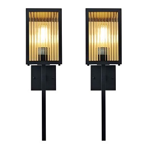DAKAFUL Outdoor Wall Sconce with Clear Ribbed Glass,Waterproof Exterior Wall Lantern for House Exterior/Front Door/Garage/Patio(2-PACK) - 1 of 4
