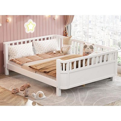 PAGED Full Size Platform Bed, Wood Kids Bed with Headboard, Footboard and Side for Girls and Boys