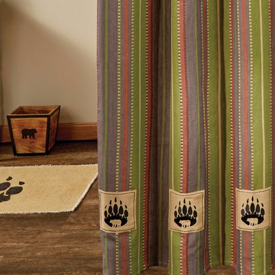 Rustic Green and Brown Fabric Shower Curtain with Bear Patch 72" x 72"