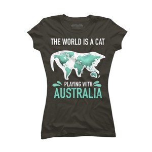 Junior's Design By Humans The World Is A Cat Playing With Australia Map By ZeusSE T-Shirt - 1 of 3