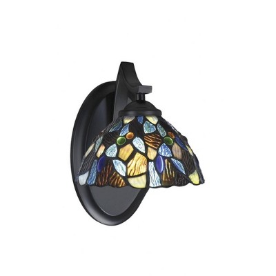 Toltec Lighting Zilo 1 - Light Sconce in  Matte Black with 7" Blue Mosaic Art Glass Shade