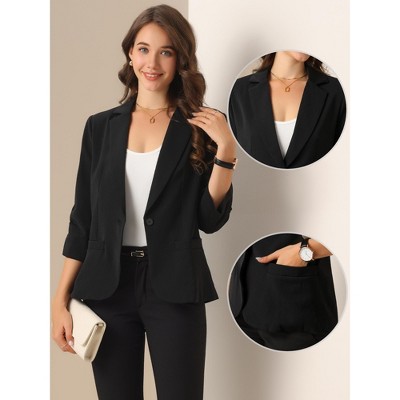 INSPIRE CHIC Women's 3/4 Sleeve Lapel Collar One Button Side Pockets Blazer Black X-Small — фото 2