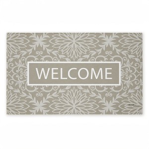 Stupell Industries Green Damask Welcome Printed Outdoor Door Mat, design by Tim Coffey, 18"x30" - 1 of 4