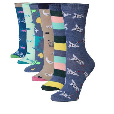 Tipi Toe Women's 6-Pairs Colorful Funky Adventure & Nature Patterned Crew Dress Socks
