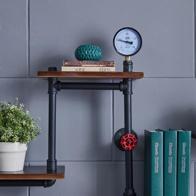 Industrial Chic 26" Black Iron and Wood Wall Shelving Unit