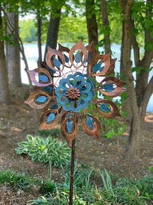 Copper and Patina Metal Lily Garden Wind Spinner
