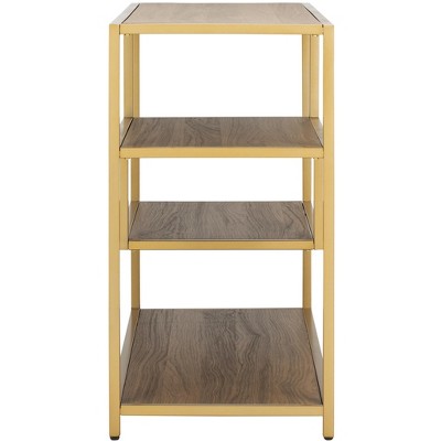 Walnut and Gold 3-Tier Geometric Console Table with Storage