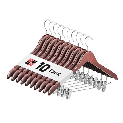 OSTO Premium Wooden Suit Hangers with Metal Clips for Pants; Ultra-Durable Smooth Finish with Swivel Hook and Notches