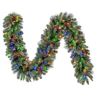 9-FT Pre-Lit Garland with 150 Color-Changing LED Lights and Pinecones
