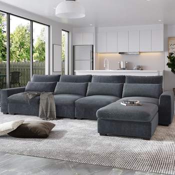 Modern Large L-Shape Sectional Sofa, Feather Filled Convertible Sofa Couch with Reversible Chaise-ModernLuxe