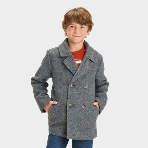 Boys Solid Pea Coat Cat Jack Charcoal Gray S