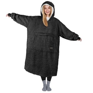 Ultra Long Fleece Blanket Hoodie Sweatshirt for Mens Womens, Full Body Warm Fuzzy Cozy Lounging Pullover, Adult Wearable Blanket, Gift - Catalonia - 1 of 4