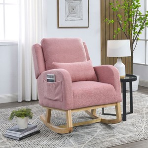 Modern Lounge Rocker Recliner,Teddy Fabric Rocking Chair With Pockets,Comfy Accent Arm Chair With Solid Wood Legs,Leisure Chairs-Cuddlewood - 1 of 4
