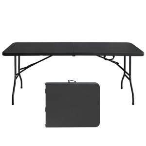Syemin Folding Tables 6ft Portable Plastic Table, High Load Bearing Foldable Table, Indoor Outdoor Camping Fishing Table , Black, 72.8"*30"*29" - 1 of 4