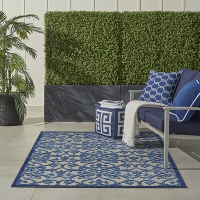 Aloha Grey/Blue Synthetic 3'6" x 5'6" Reversible Outdoor Rug