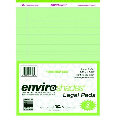 Enviroshades Legal Pads, 8-1/2 x 11-3/4 Inches, Green, 50 Sheets, pk of 3